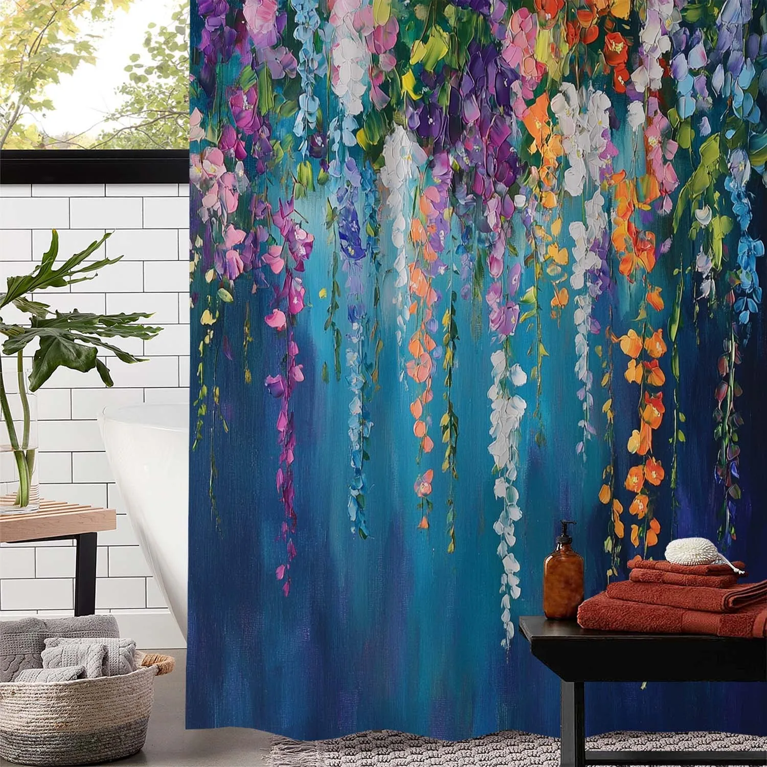 

Креативная картина маслом с яркими цветами, занавеска для душа, моющаяся грязеотталкивающая насадка для душа, водонепроницаемая полиэстеровая занавеска для ванны
