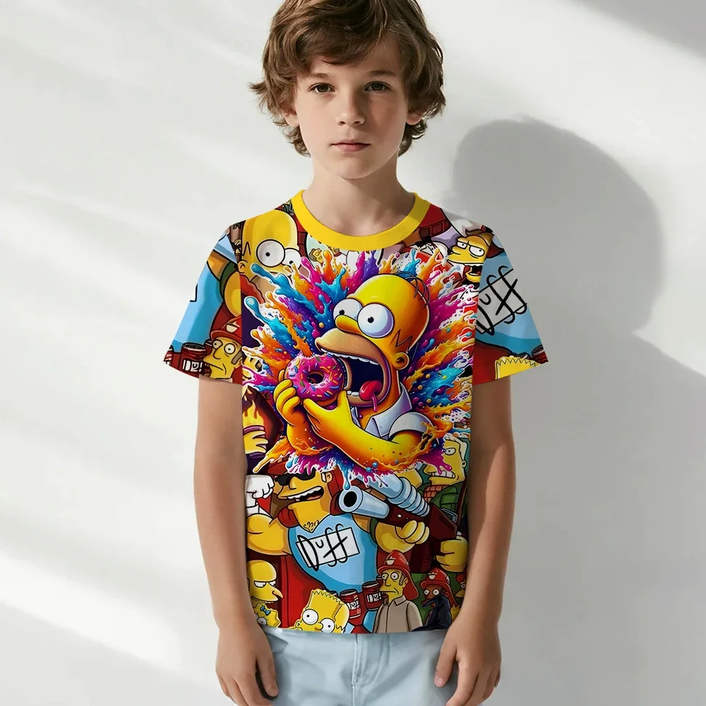 ديزني سمبسنز تي شيرت الكرتون أنيمي سيمبسون ثلاثية الأبعاد طباعة الشارع الشهير موضة المتضخم تي شيرت بنين بنات تيز القمم