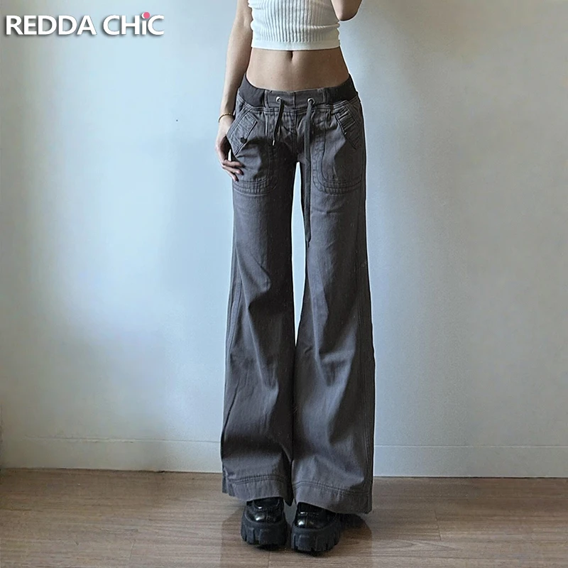 

ReddaChic Women's Distressed Low Rise Jeans Grunge Vintage Relaxed Fit Patchwork Denim Bell Bottoms Causal Korean Streetwear