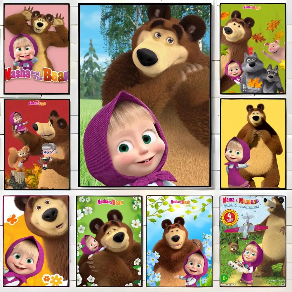 Bezauberndes Kinderposter mit niedlichem Cartoon-Motiv „Mascha und die Bären“, Wandkunstdruck, dekoratives Wandbild, Heimdekoration, Geschenk, ungerahmt