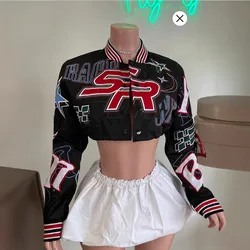 Racing Varsity Coat Fitness Women Crop Jackets 2024 Autumn Winter New Popular Streetwear Sexy Letter Patchwork Bomber Jackets