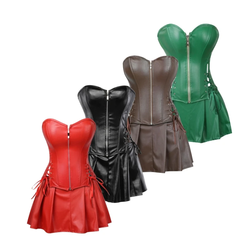 

Women Sexy Gothic Shapewear PU Body Shaping Sets Slimming Lingerie Waist Trainer Body Shaper Corset Suits 6XL Plus Size Bodysuit