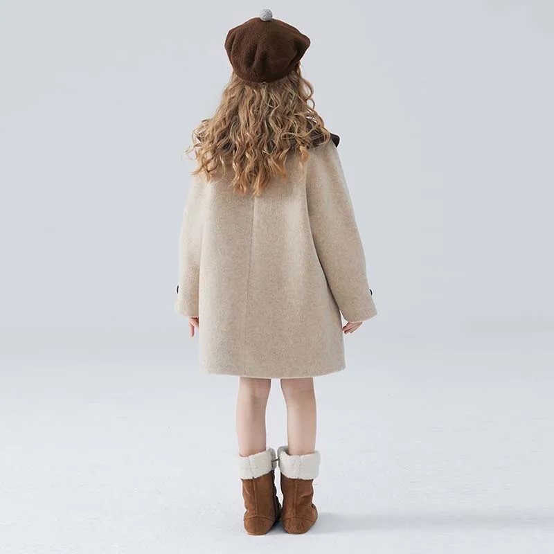 Spring Autum Jacket Long Girls 3 To 14 Years Kids Clothes Korean Thicken Woolen Coat Whole Outerwear Child Fashion Overcoat 2023
