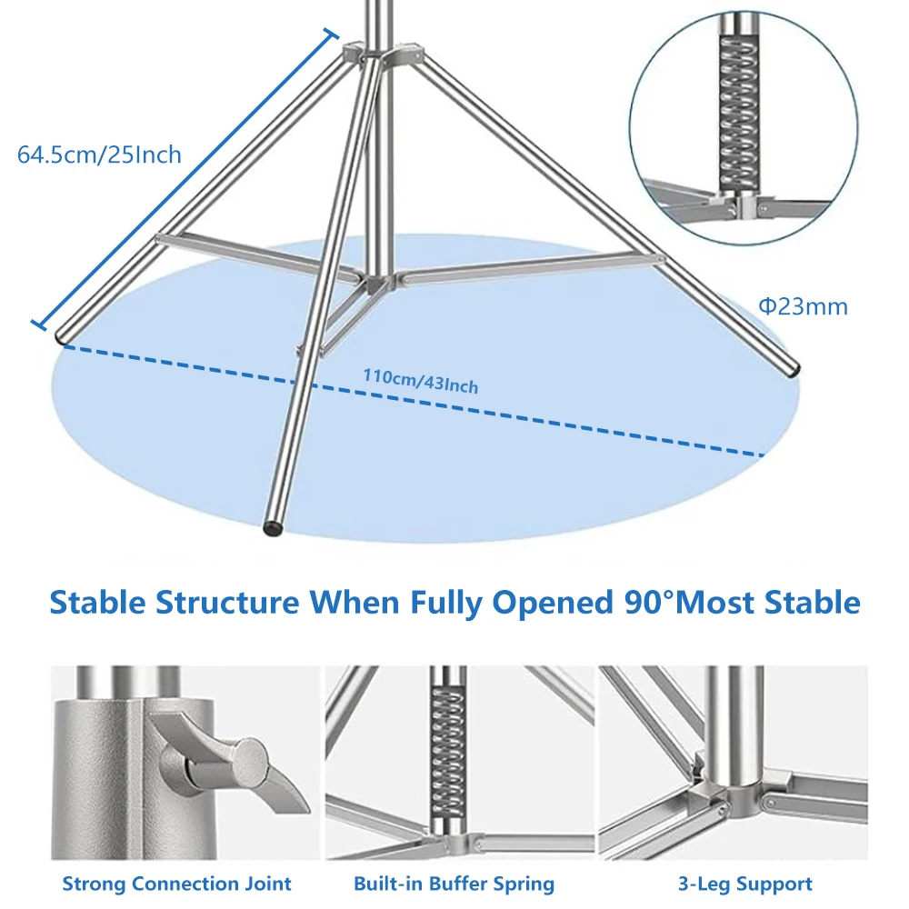 280cm Stainless Steel Tripod Metal Light Stand l Air Pressure Bearing 15kg For Ring Light Live Youtube and Photography Softbox