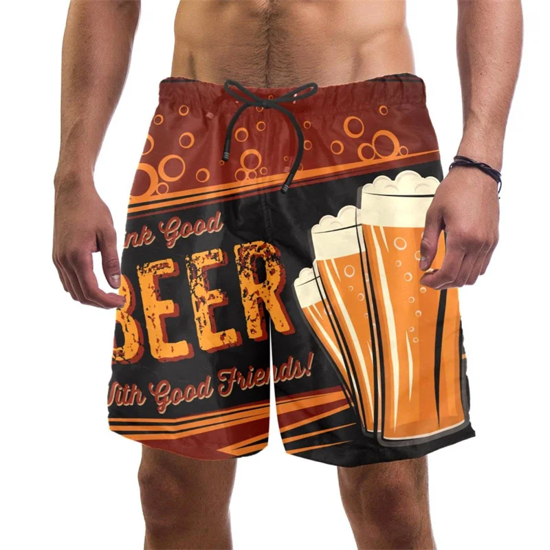 Beer Pattern Beach Shorts For Men Hawaiian Summer Holiday Casual Shorts Street 3d Printed Beer Festival Surfing Board Shorts