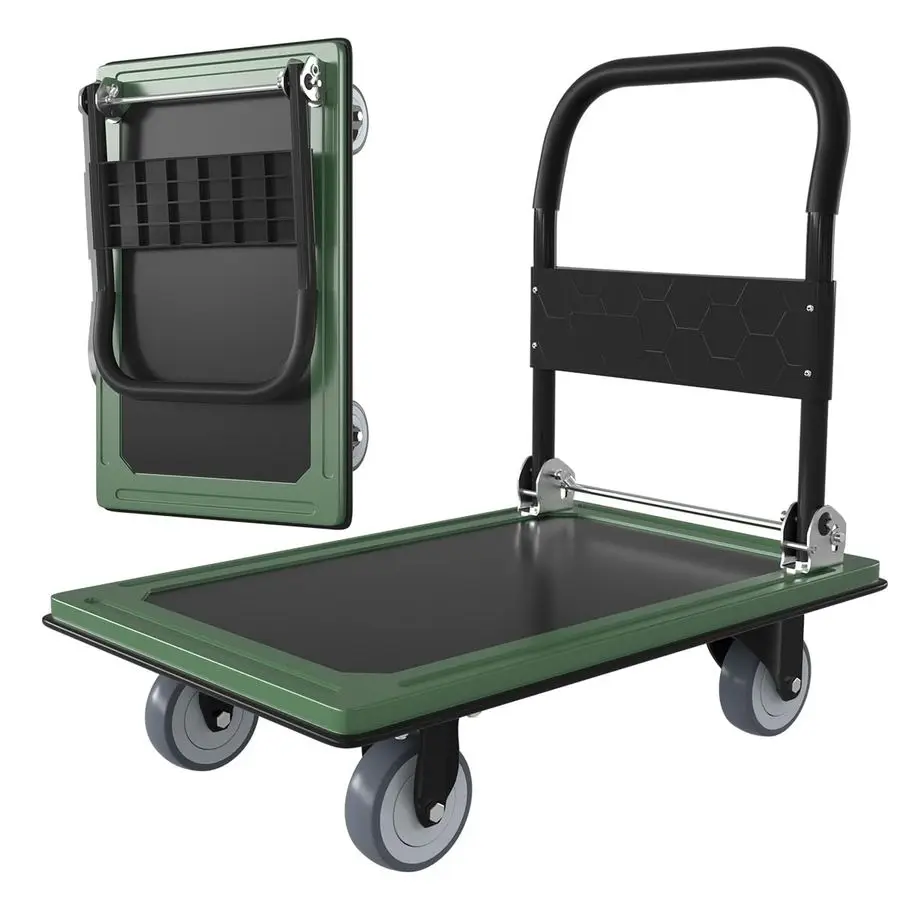 

Push Cart, Folding Mobile Platform Trolley,Thickened and Reinforced, 360 Swivel Wheels,30.3 L x 19.7 W, 900 lb. Green Dolly cart