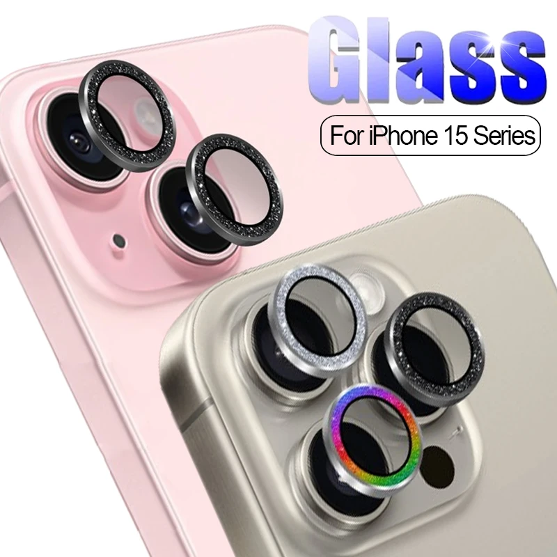 New Diamond Camera Cover Film For iPhone 15 Accessories Camera Lens Tempered Glass Protector Films For iPhone 15 Plus Pro Max