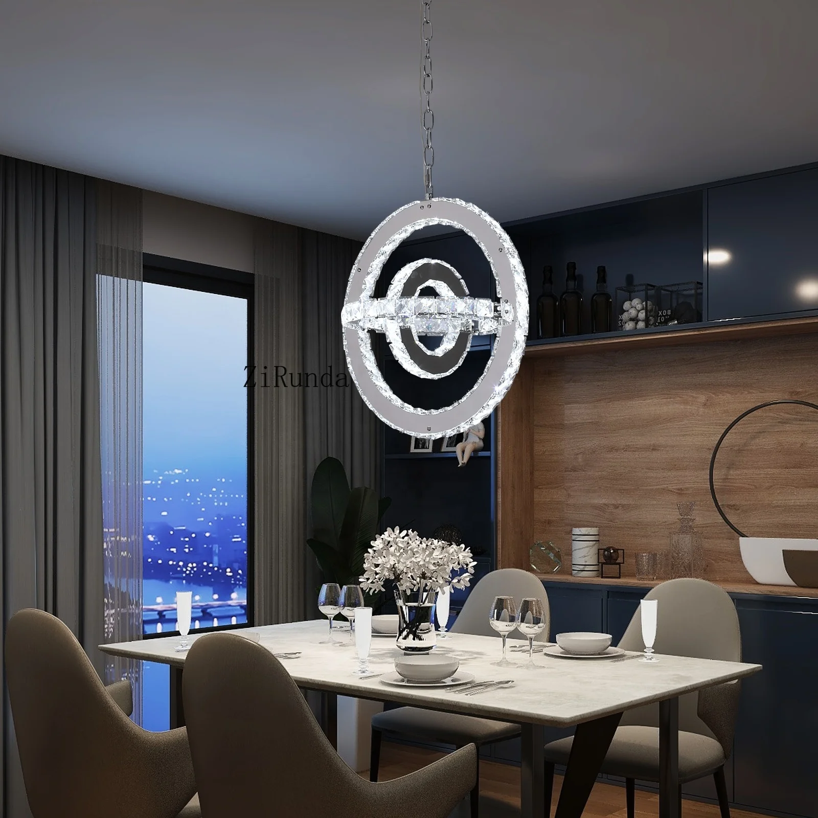 Lustre redondo de cristal K9 de aço inoxidável com diodo emissor de luz