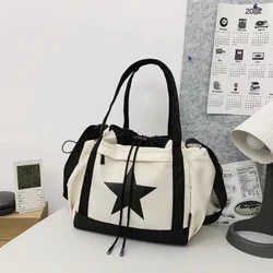 Personality Women Crossbody Bag Y2K Style Large Capacity Couple Shoulder Bag New Casual Nylon Tote Bag Luxury Drawstring Handbag