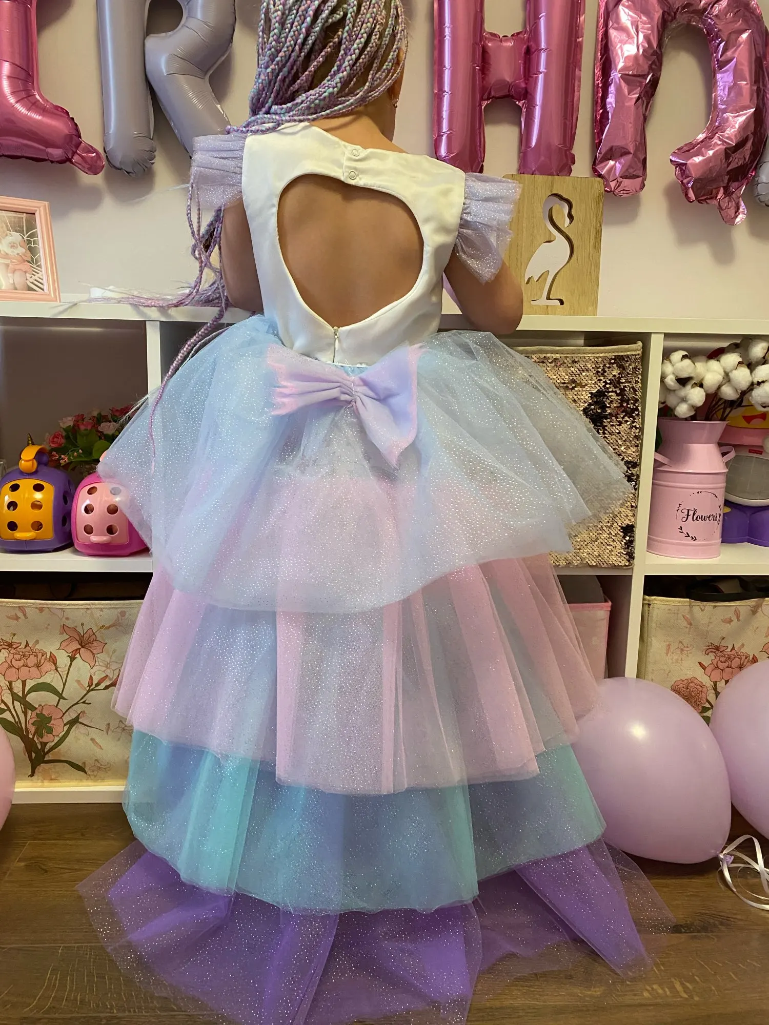 Christmas Girls Unicorn Dress with Long Tail + Wings Wig Hairband Baby Girl Princess Birthday Party Ball Gown Kids Horse Clothes