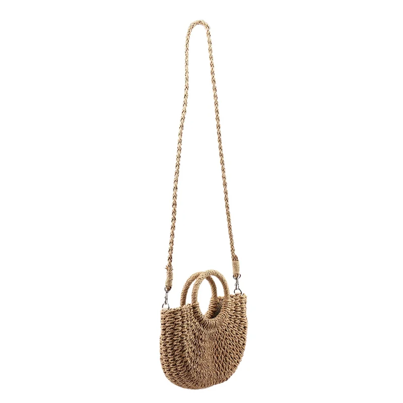 

ABRT-2X Straw Woven Bag Handmade Rattan Woven Vintage Retro Straw Rope Knitted Women Crossbody Handbag With Ring Brown