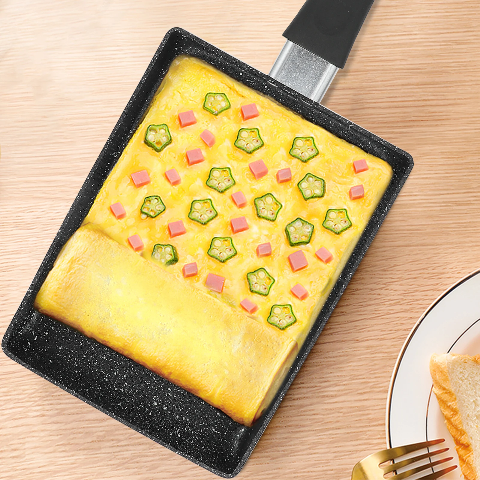 

1Pcs Square Non-Stick Frying Pan Flat Bottom Breakfast Pan Practical for Home Cooking Omelette Pancakes Fried Eggs