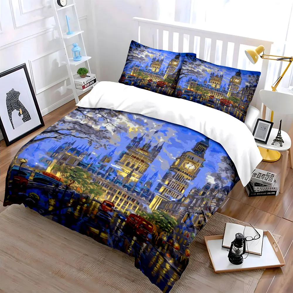 London Landmark Art Set Decor Soft Skin-Friendly Bedding Set Includes 1 Duvet Cover And 2 Pillowcase, Gift