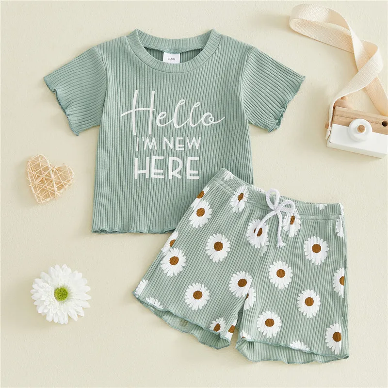 0-36months Baby Girl  Summer clothes set t-shirt Tops  Daisy Print Shorts Set for toddler girls