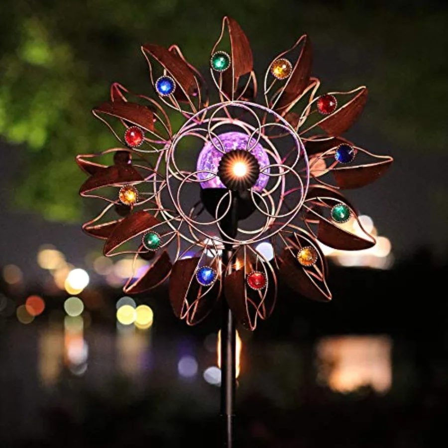 

Solar Wind Spinner Multi-Color LED Lighting by Solar Powered Glass Ball with Kinetic Wind Aculptures Dual Direction Decorative