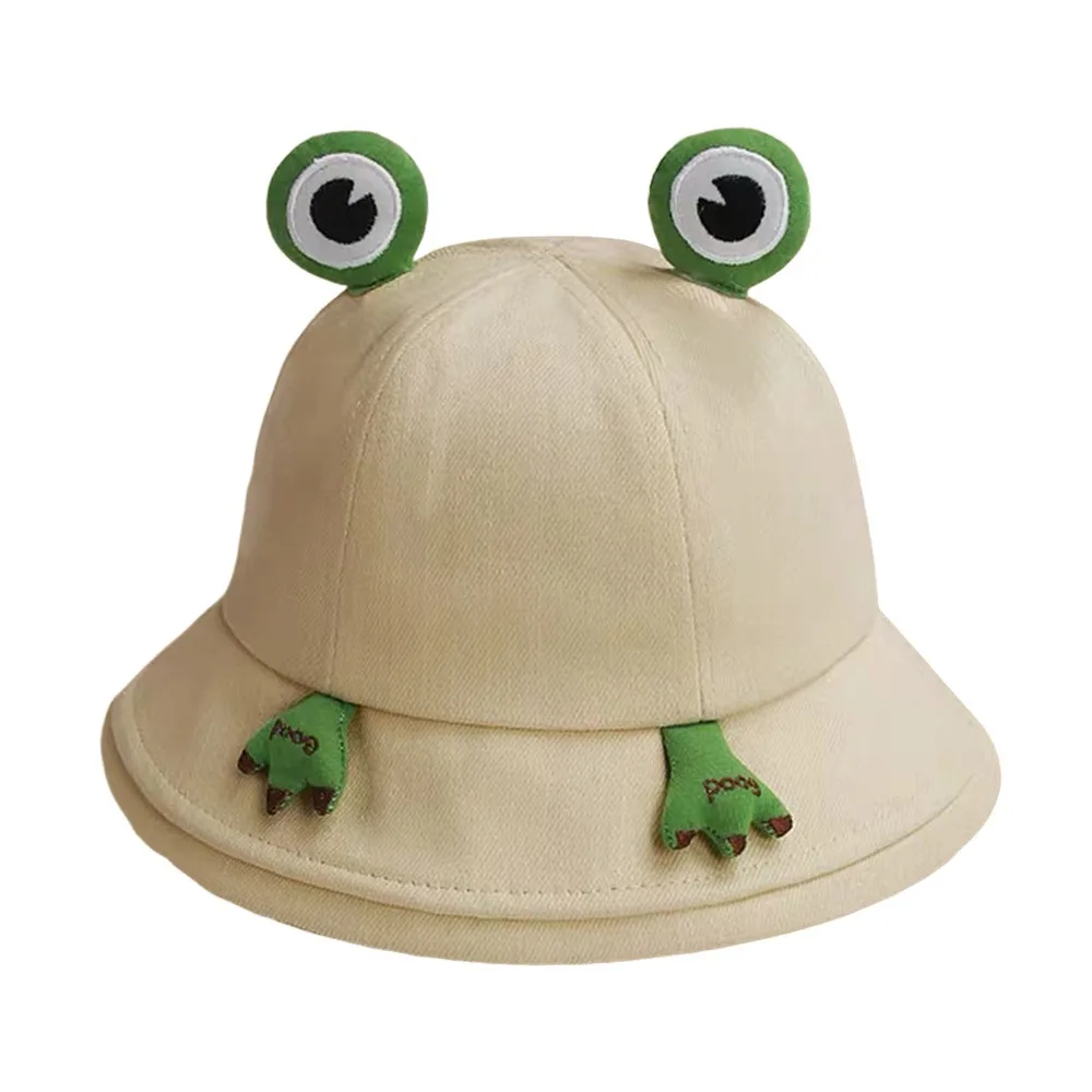 New Cute Frog-Shaped Cartoon Frog Bucket Hat Foldable Big Eyes Pattern Fisherman Hats Cotton Funny Basin Hats Summer