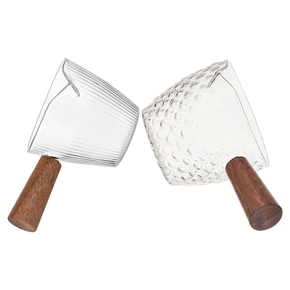 

2Pcs Heat Resistant Glass Measuring Cup with Wooden Handle for Espresso Coffee Ideal for Frothing Pouring Station