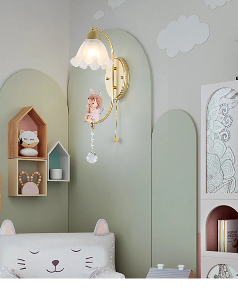 

French luxury sense master bedroom pull cord wall lamp Nordic creative girl room bedside lamp living room background wall lamp