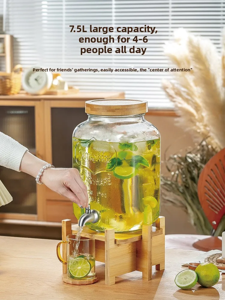 

Эстетичный стеклянный кувшин для холодной воды с краном, большой емкости, термостойкий, для домашнего использования, для фруктового чая и напитков