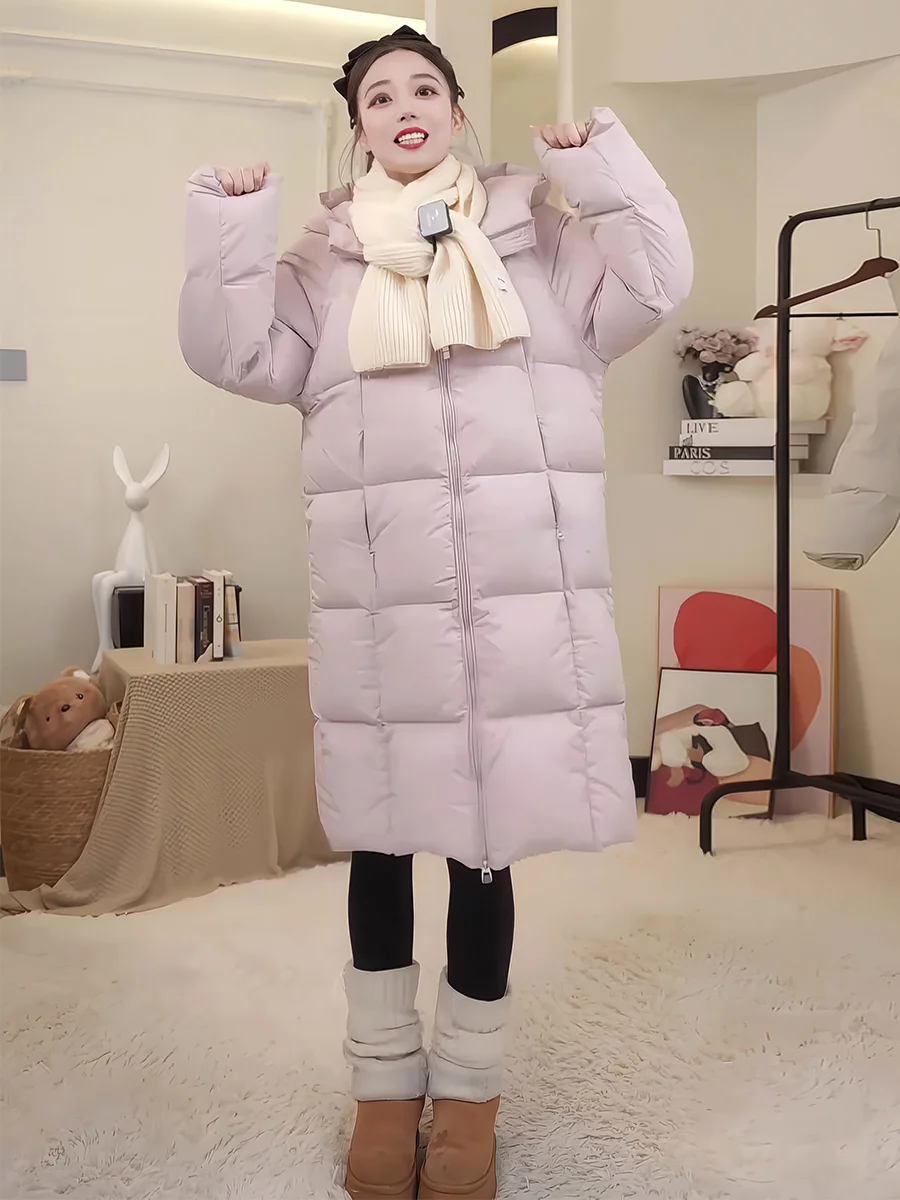 

Женская зимняя утепленная пуховая куртка большого размера, фиолетовая, с капюшоном, до колен, свободного кроя, теплая, повседневная, модная