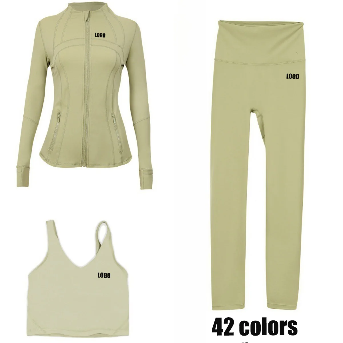 Personalized LOGO Custom Women's Nine-point Pants Jacket U-Shaped Bra Sports Fitness Running  Yoga S-3XL Three-piece 42 Colors