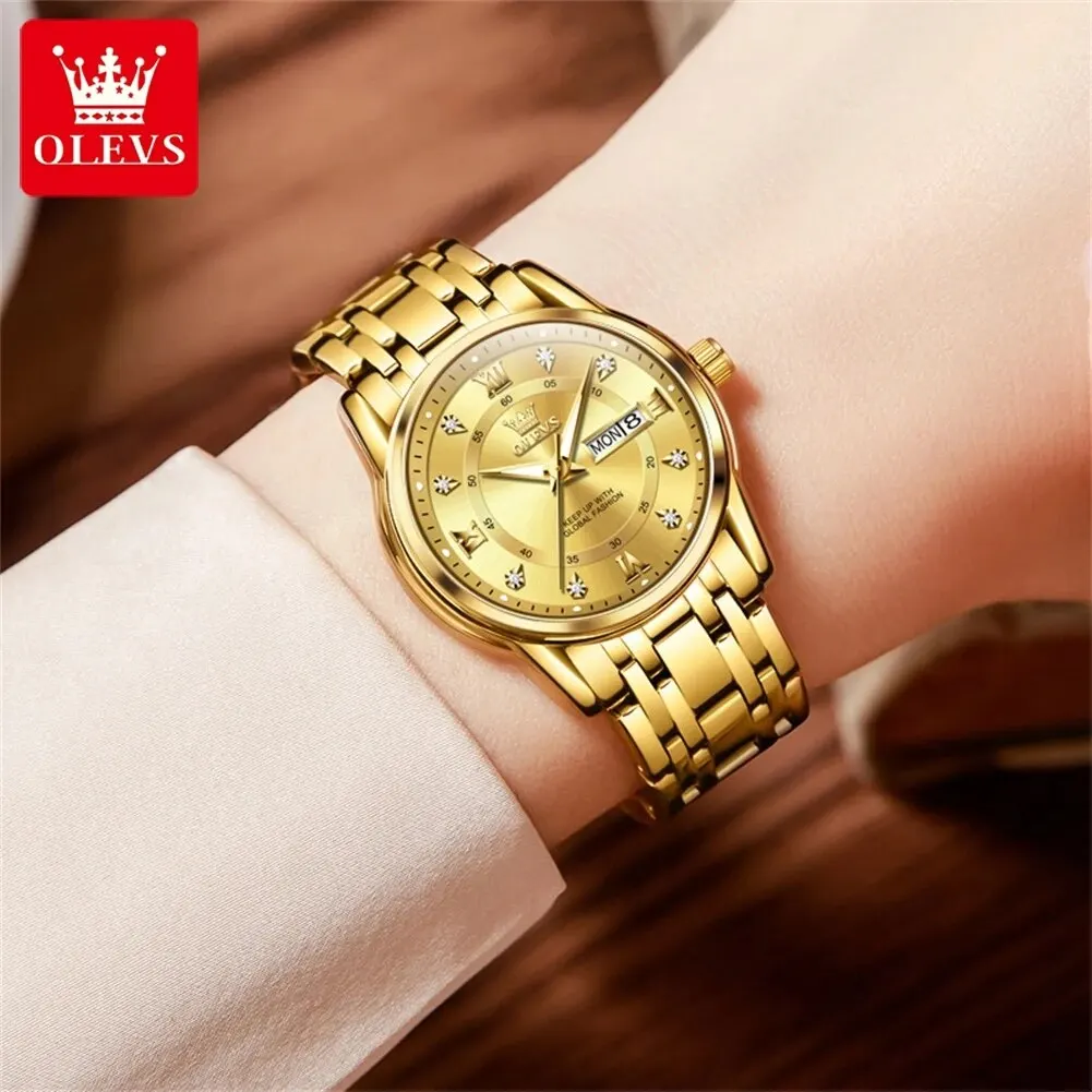 OLEVS 5513 Top Original Quartz Wrist Watch for Women Stainless Steel Waterproof Luminous Date Fashion Elegant Ladies Dress Watch