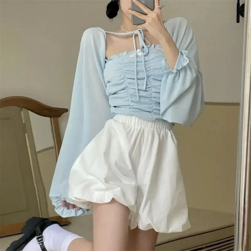 

Summer Shorts Women Sweet And Salty Girl Flower Bud Lantern Pumpkin Short Pants 2023 New Loose A-line Skirt Bubble Pants