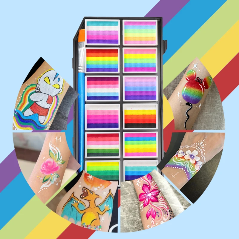 12-Color Water-Soluble Rainbow Palette For Kids' Face & Body Painting, Halloween Stage Makeup, And Face Paint