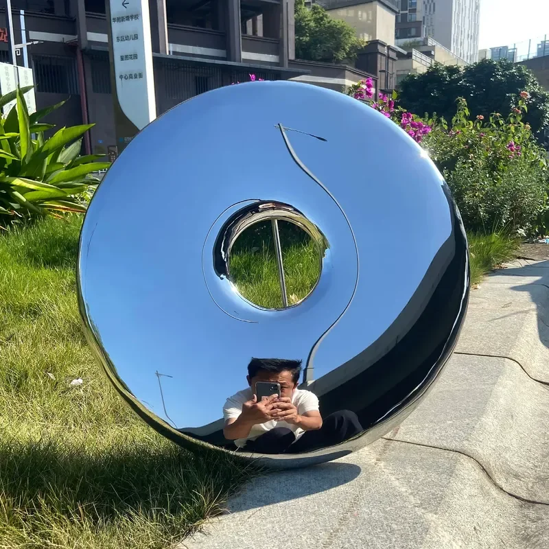 Stainless Steel Round Donut Wall Art Decor for Living Room Hotel Model Room Background Wall Hanging Pendant Decoration