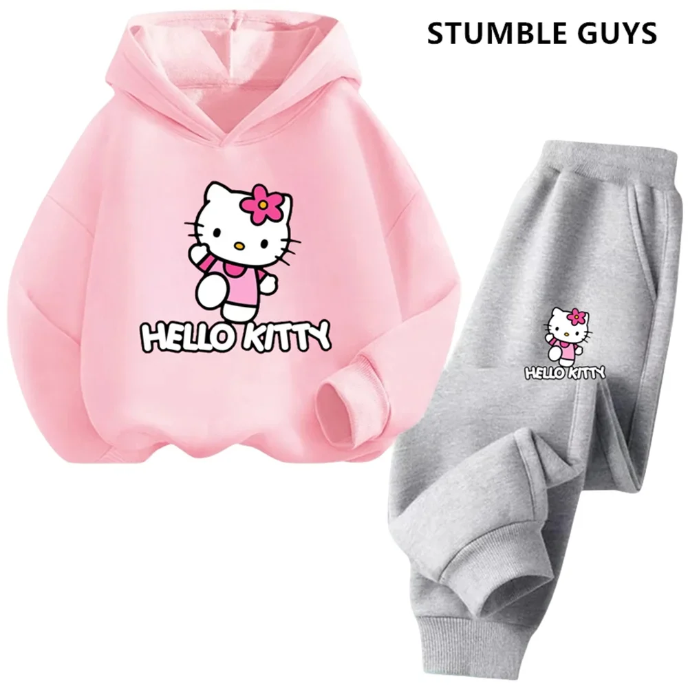 Hoodies Sets Boys Outfit Set Kids Hello Kitty Clothes Girls Clothing Tops Pants Suits 4-14 Years Old Ports Suits Hoodies Sweater