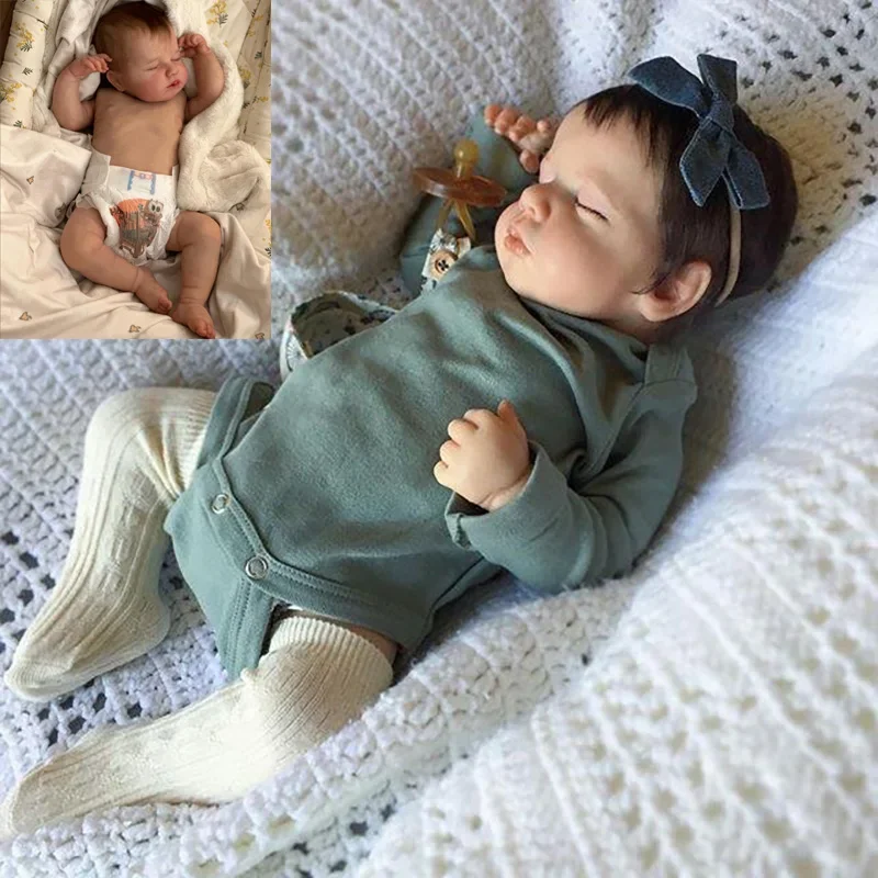 49CM Full Body Silicone Vinyl Newborn Baby Dolls  Lifelike Reborn Loulou Sleeping Soft Touch  with 3D Painted Skin Visible Veins