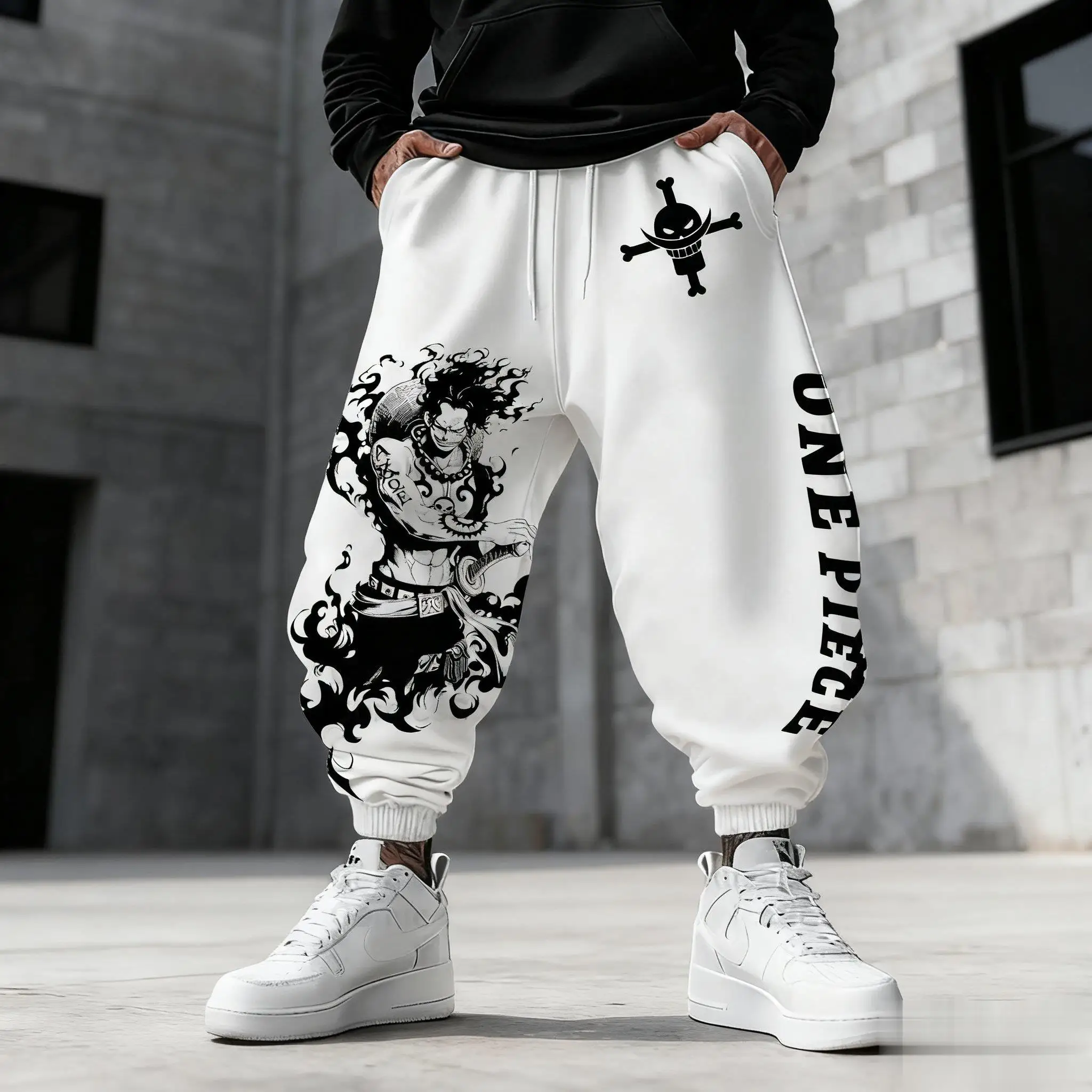 Uma peça luffy calças de moletom dos homens ginásio calças esportivas anime impressão solta casual nova moda outono inverno y2k roupas hip hop