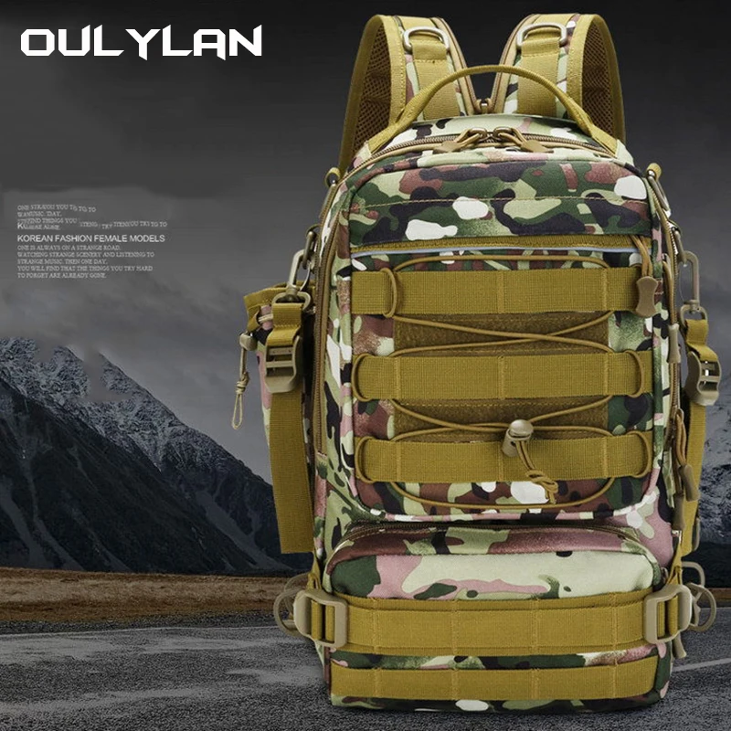 Oulylan Single Shoulder Crossbody Bag Large Capacity Outdoor Fishing Bag Men's Camo Multifunctional Waistpack Backpack