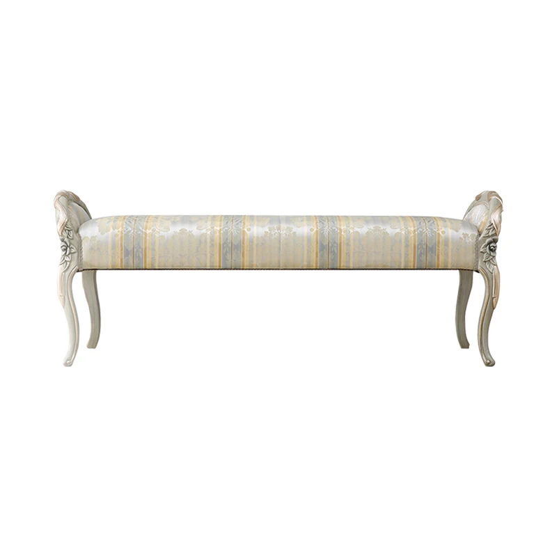 !@Factory Custom Hand Carving Solid Wood Legs Fabric Bed Bench Luxury Designs Long Ottoman End of Bed Bench