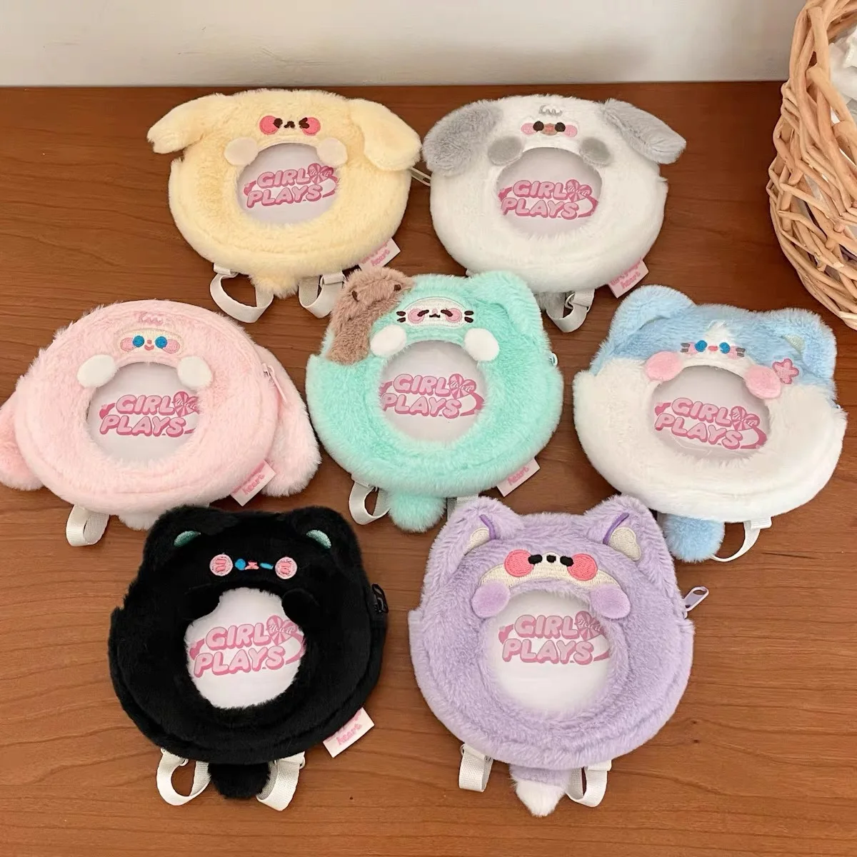 Kawaii Original animal Plush mini circular badge Protective cover Photo Cards Kpop Photocards Cute pendant Straps are adjustable