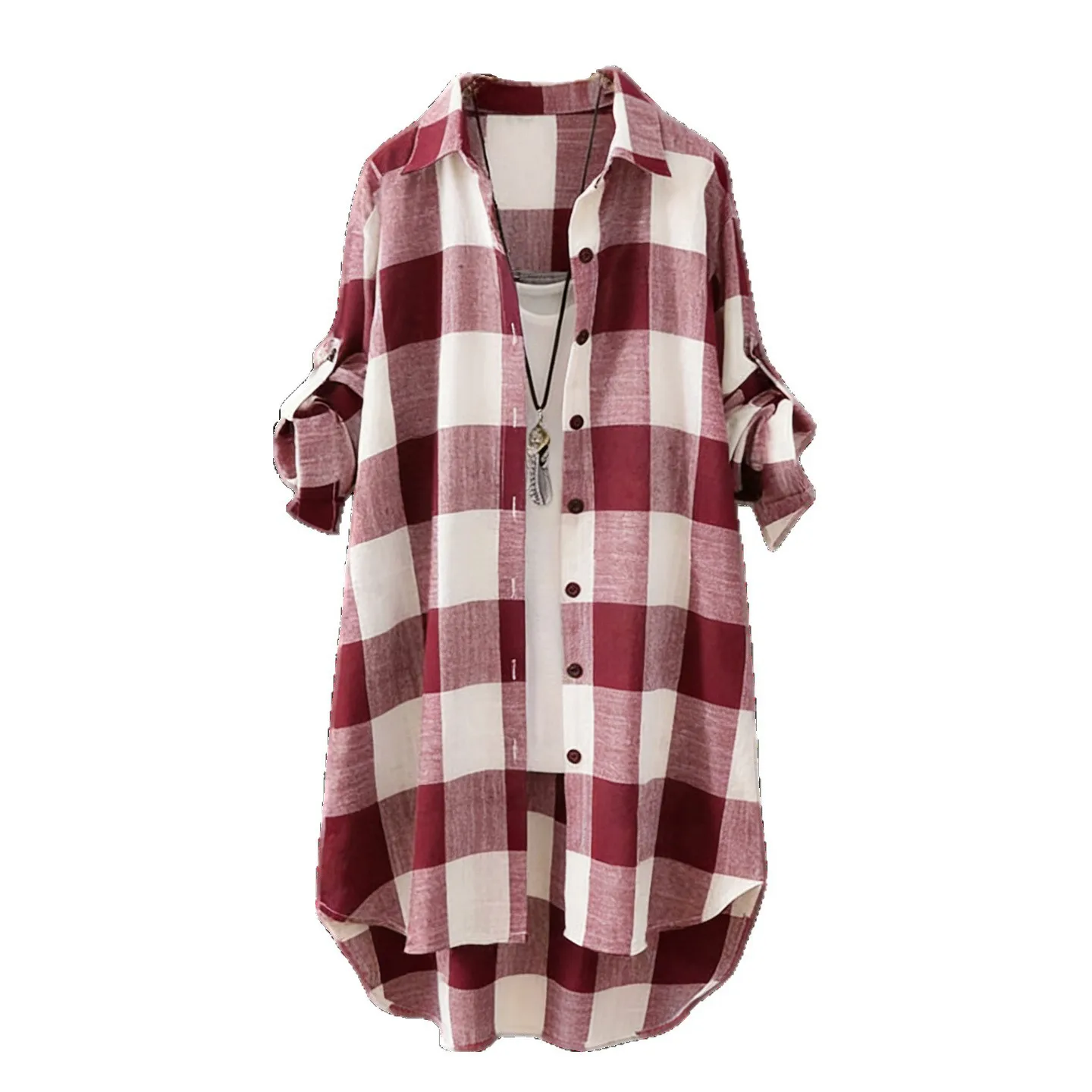 Women's Plaid Shirt Casual Blouses Woman Tops for Women Long Sleeve Long Sleeve Shirts Chic Blouse Check Linen Cotton Clothing image 5