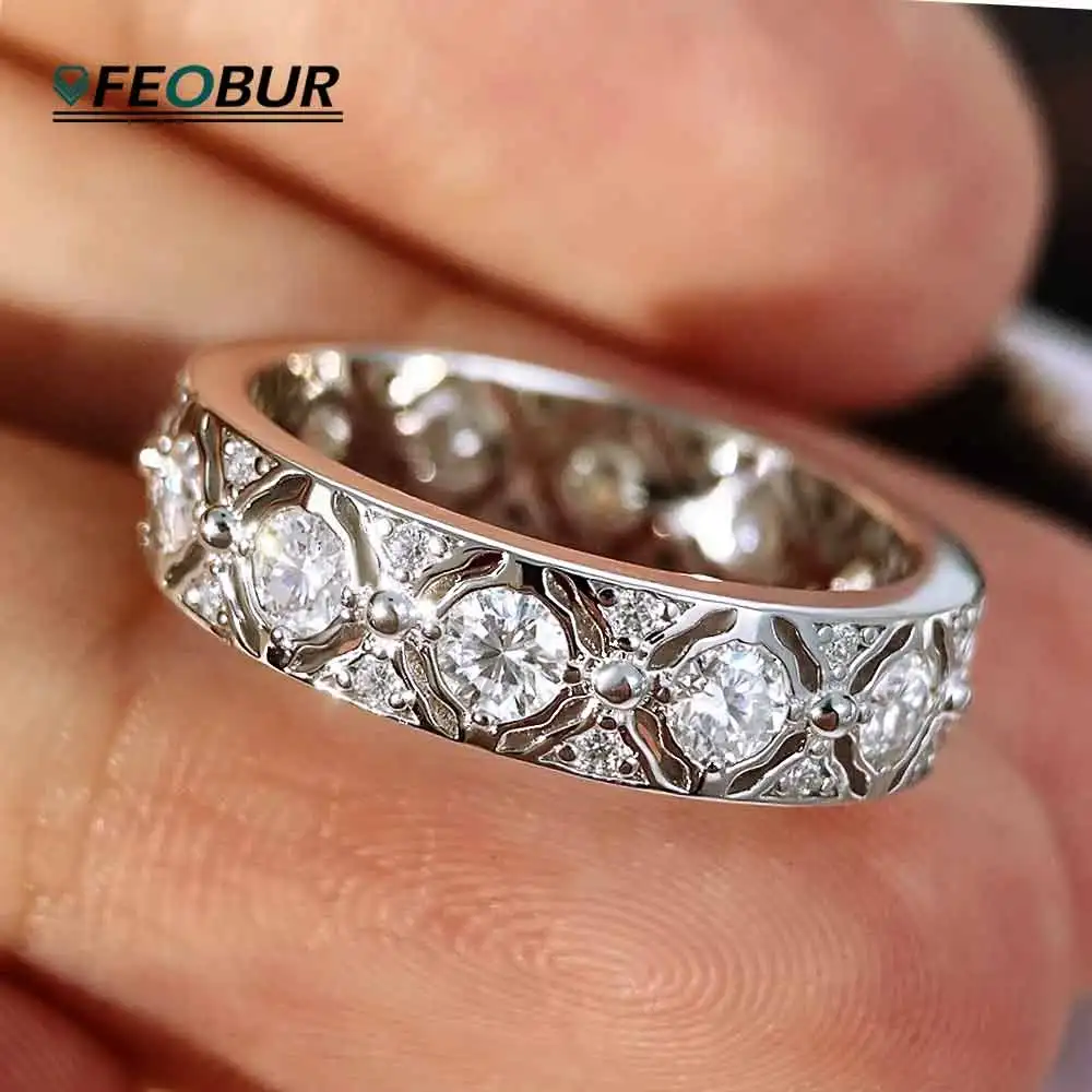 Bague en moissanite certifiée 1,3 carat couleur D pour femme, 100 % argent sterling 925, large alliance éternité, bijou de luxe pour mariage, cadeau