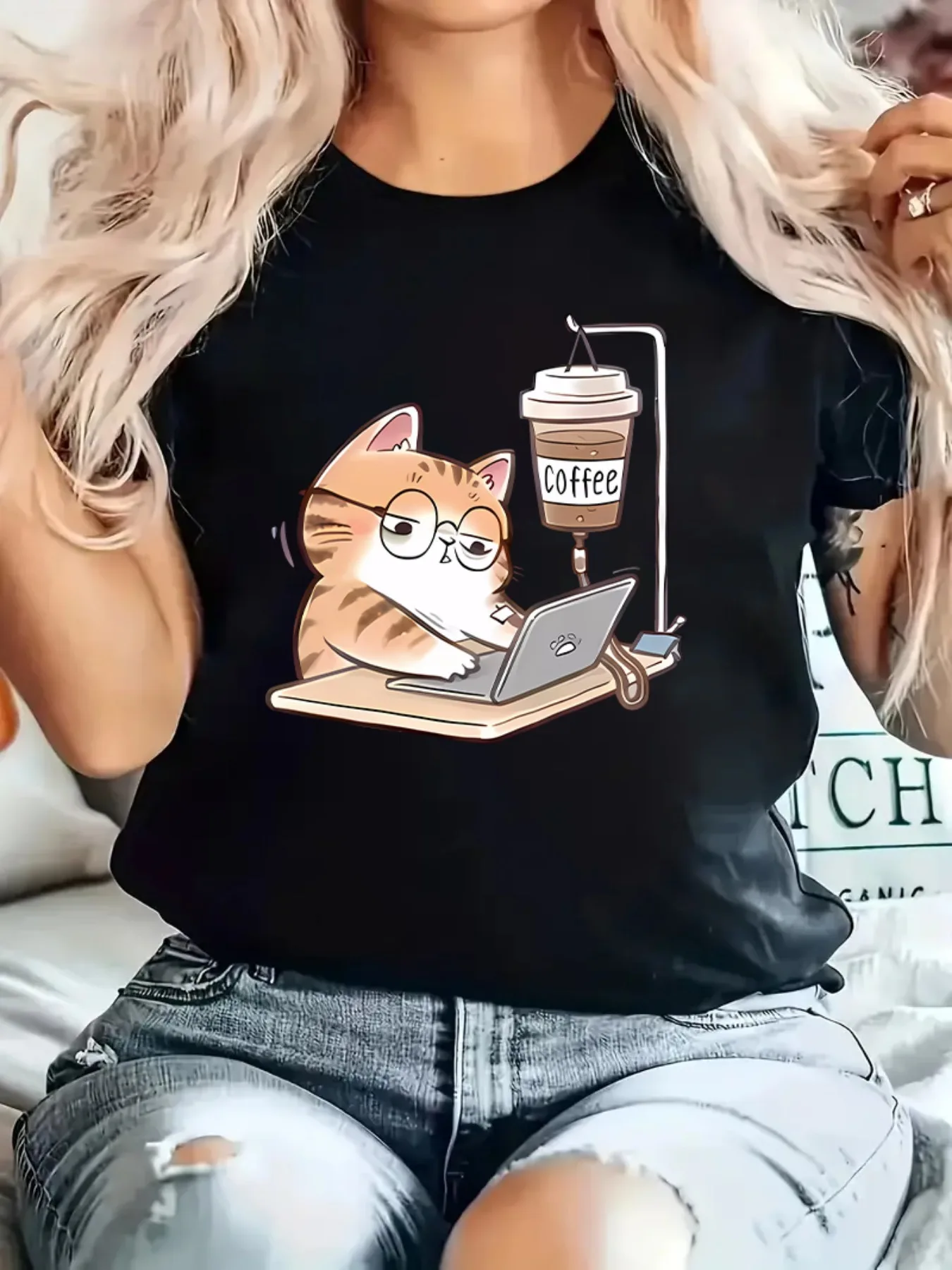 Cartoon Cat Forced To Work T-shirt Summer Men's Tracksuit O-Neck Short Sleeve Tops Casual Sportswear Harajuku Fashion Streetwear