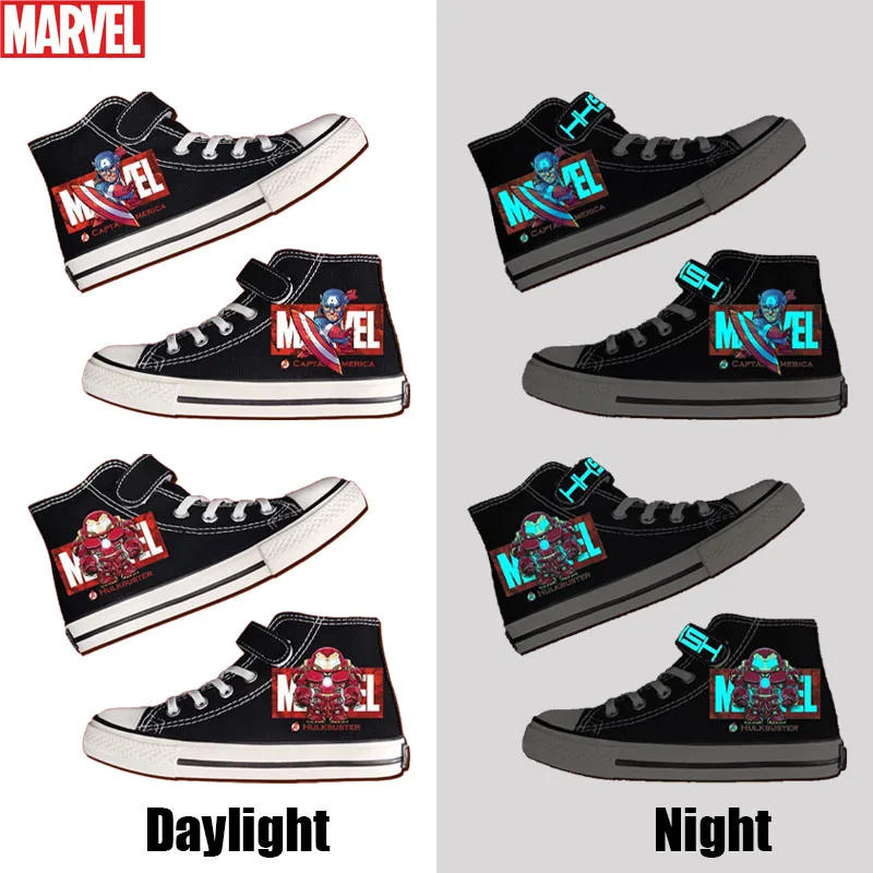 Iron Man Spider Man Canvas Shoes Fashion Superhero Glow in Dark High Top Shoes Teenager Student Basketball Sports Shoes Gift