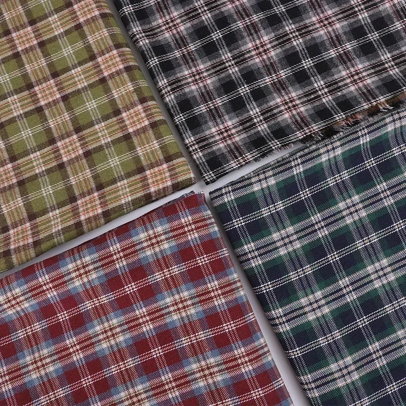 Twill Brushed Plaid Fabric Per Meter for Shirt Skirt Pants Coat Diy Sewing Autumn Needlework Cloth Soft Comfortable Black Green