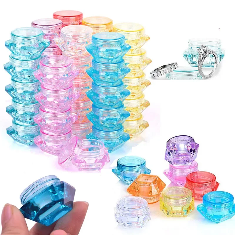 10Pcs 3g/5g Empty Refillable Clear Acrylic Sample Jar Pot Square Diamond Shape Cosmetic Containers For Eye Shadow Nail Art Cream
