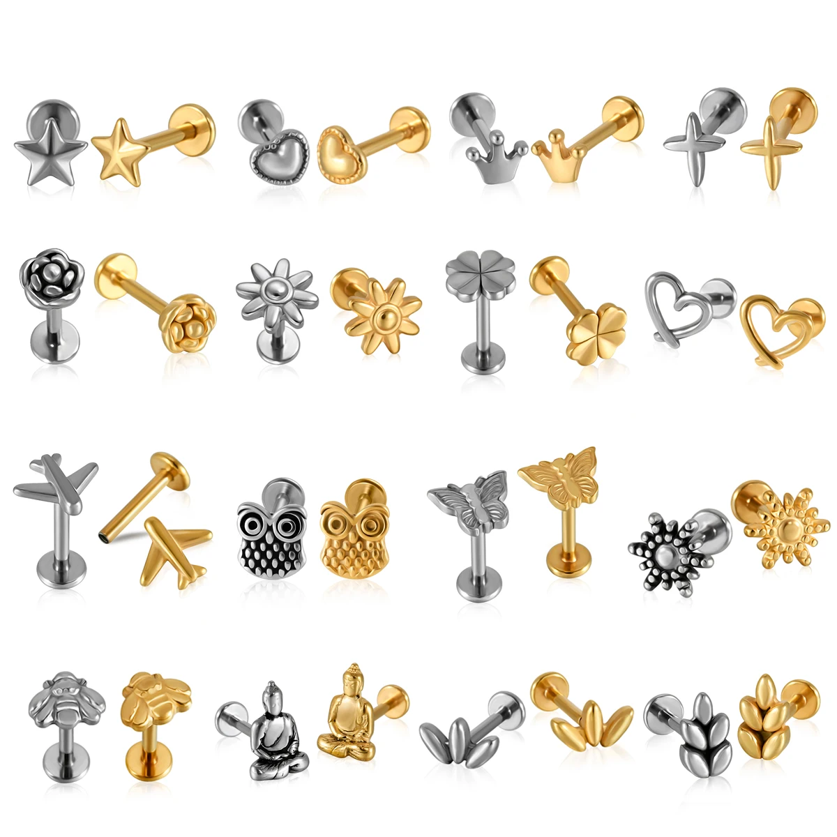 1pcs 316 Stainless Steel Punk Cartilage Earrings Labret Lip Studs Internally Threaded Lobe Helix Ear Tragus Piercing Jewelry 16G