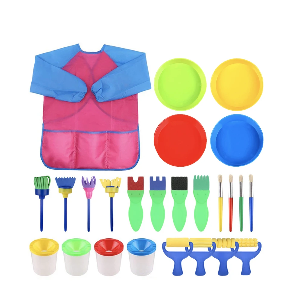 1 ensemble de bricolage Art éponge peinte et tablier ensemble coloré bébé début éducatif Graffiti dessin sceau Art fournitures avec plaque pour Kin