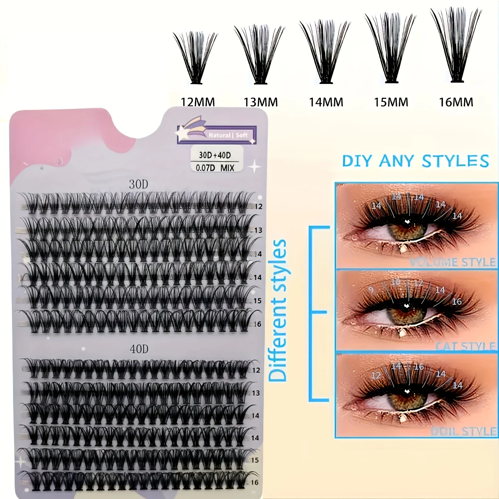 30/40D 12-16 مللي متر مزيج D مجعد العين السوداء العين الشخصية السوداء الموسعة العين السوداء لينة الرموش الصناعية الطبيعية #3