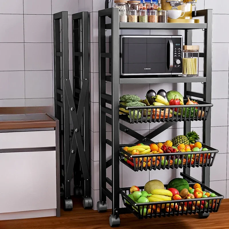 

Installation free foldable kitchen basket storage rack, multi layered fruit and vegetable storage rack, vegetable storage rack