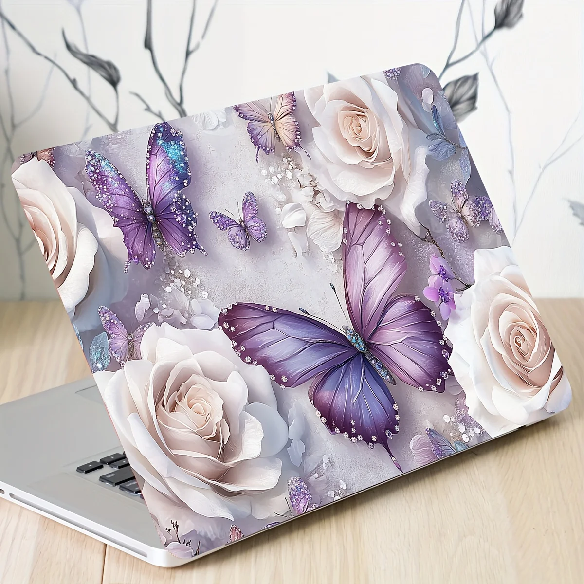 2Pc Spare Don't Be Afraid To Stick The Vinyl Laptop Case Butterfly Flower Sticker  Scratch-resistant DIY Art Case suitable