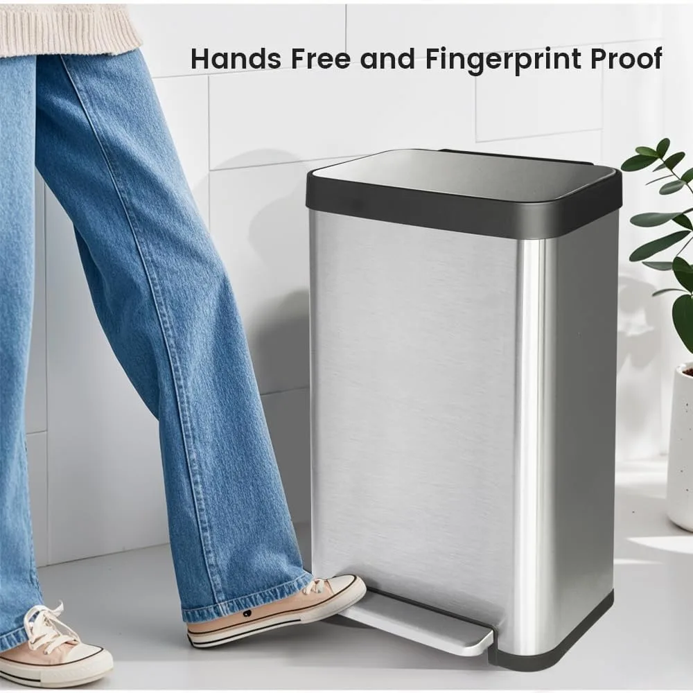 

50-литровый / 13,2 галлона с мягким закрыванием и защитой от отпечатков пальцев, кухонный мусорный бак из нержавеющей стали со съемным внутренним ведром