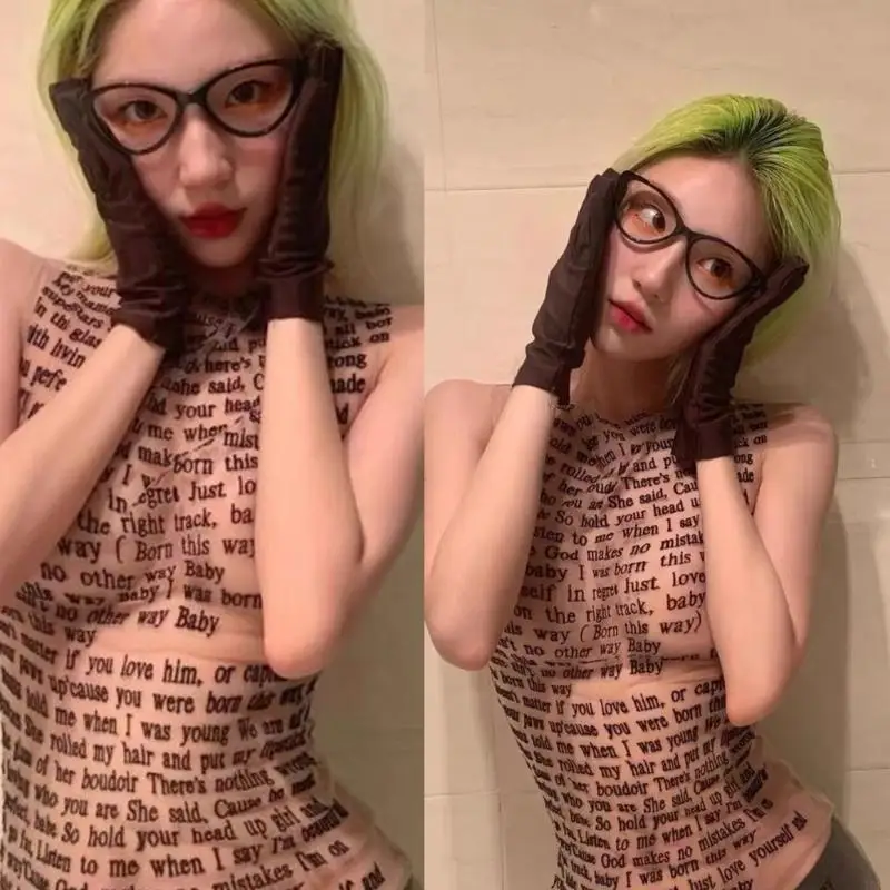 حرف فريد من نوعه طباعة بلا أكمام أعلى قمم الخزانات للتنفس لأفراد الأزياء #4