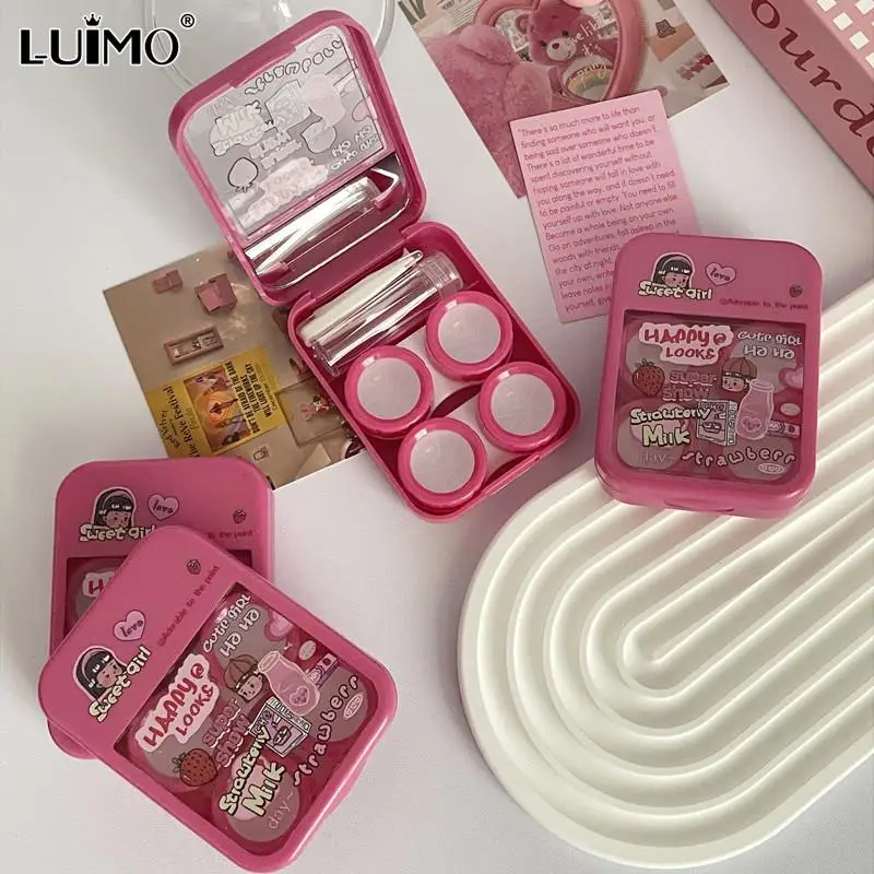 Bonito Mini Lentes de Contato Caso Kit para Meninas, Viagem Portátil Contact Lens Box, Container De Armazenamento De Lentes De Contato