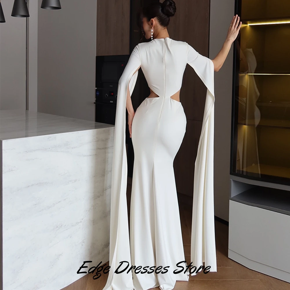 

Simple Jersey O-Neck Evening Dress Customized Classic Long Sleeves Zipper Back Celebrity Gowns Temperament Mermaid Party Dresses
